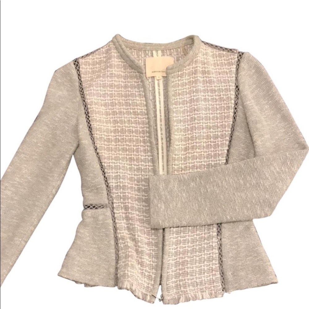 Gray Collarless Stretch Tweed Jacket - image 1